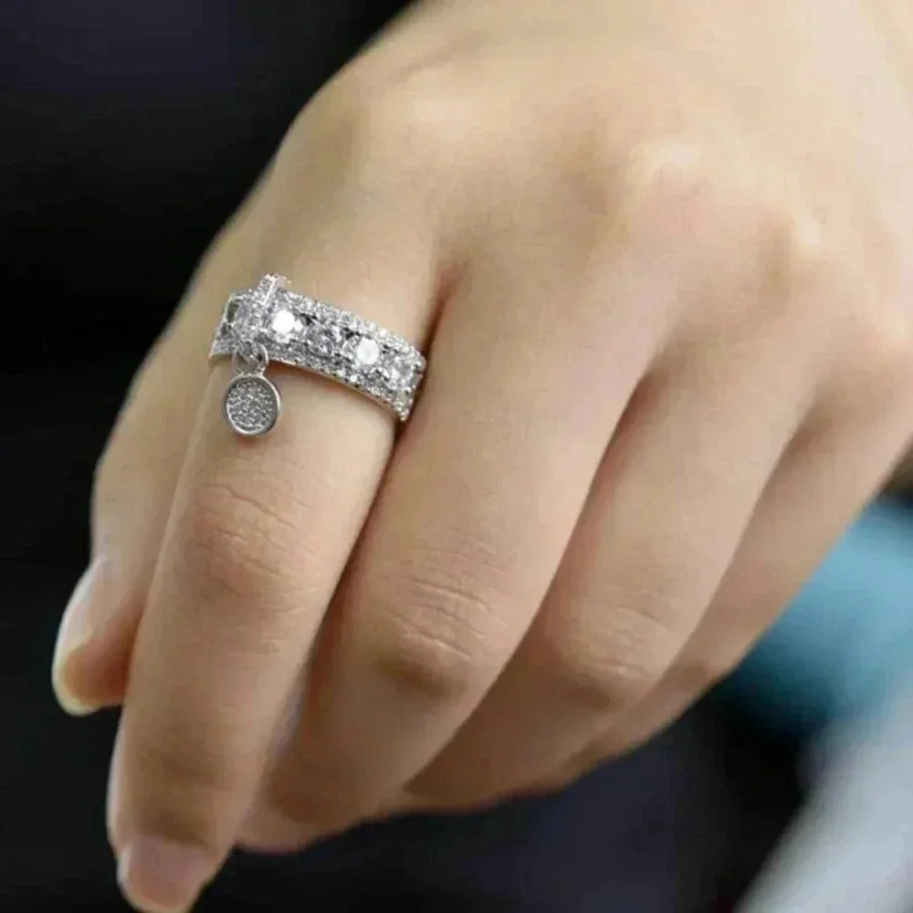 💎925 Sterling Silver Plated Stylish White CZ Wedding Ring, GPMB1408-6 - Picture 3 of 3